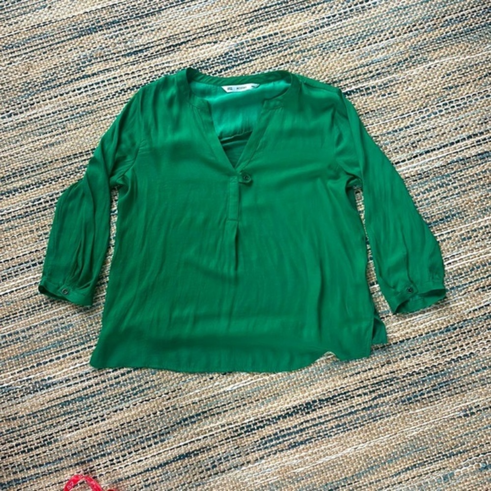 Acos green emerald silk blouse mixed materials